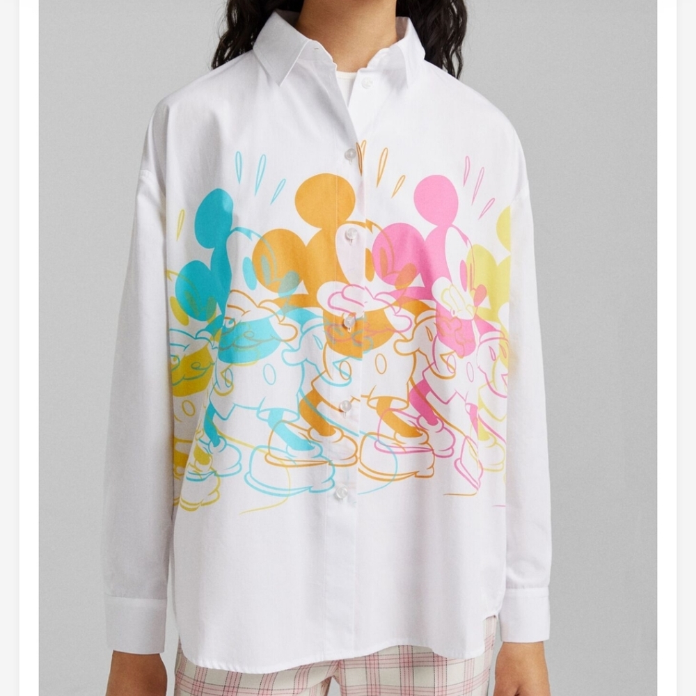 Disney Bershka Mickey print poplin shirt